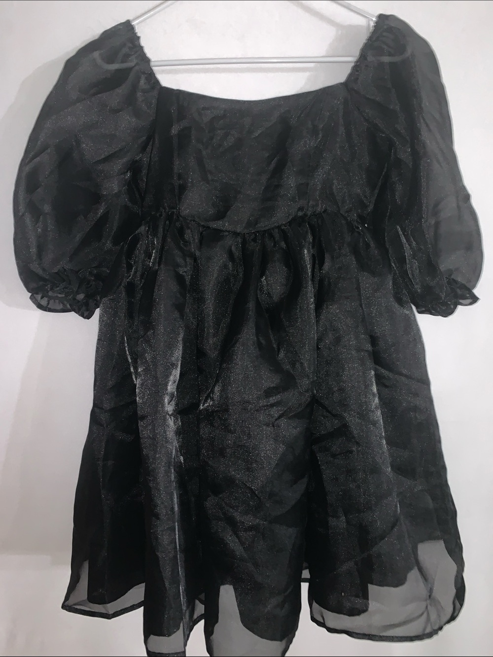Black Organza Puff Sleeve Mini Dress